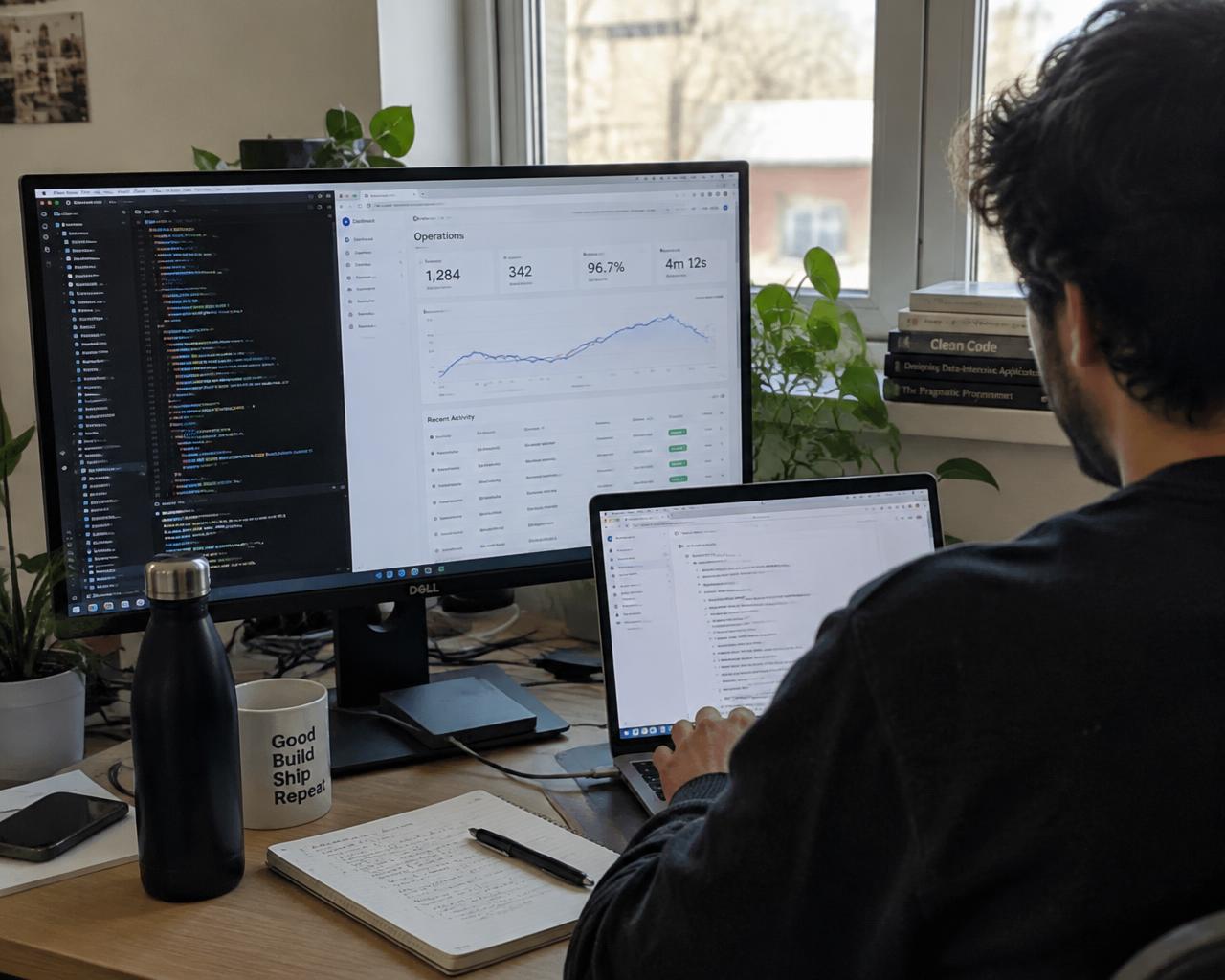 A team reviewing a custom internal application on screen